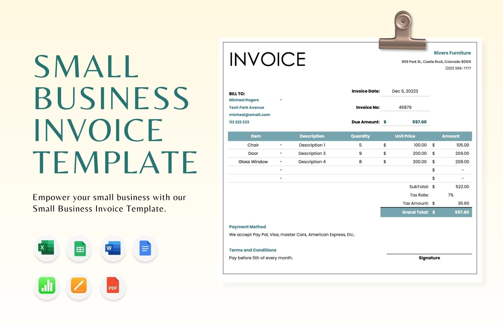 sample invoice for small business template