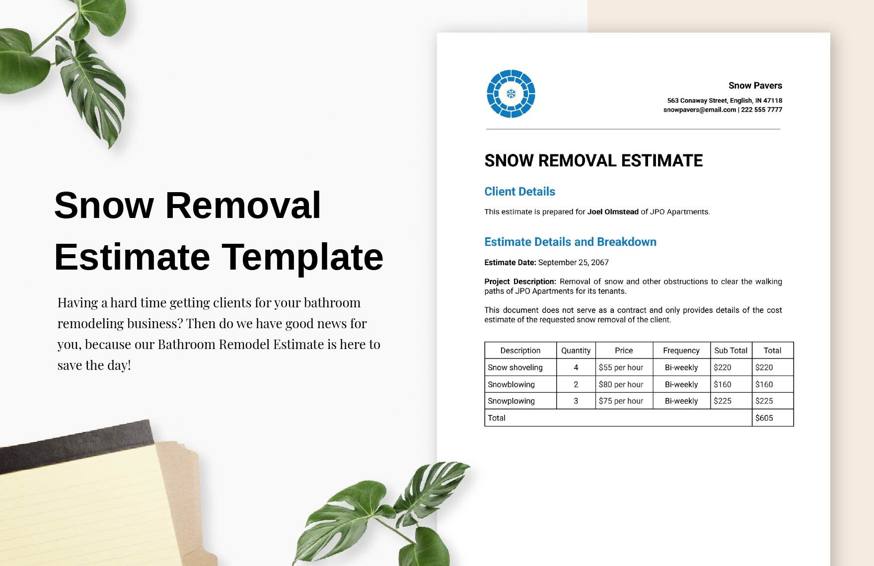 sample snow removal estimate template