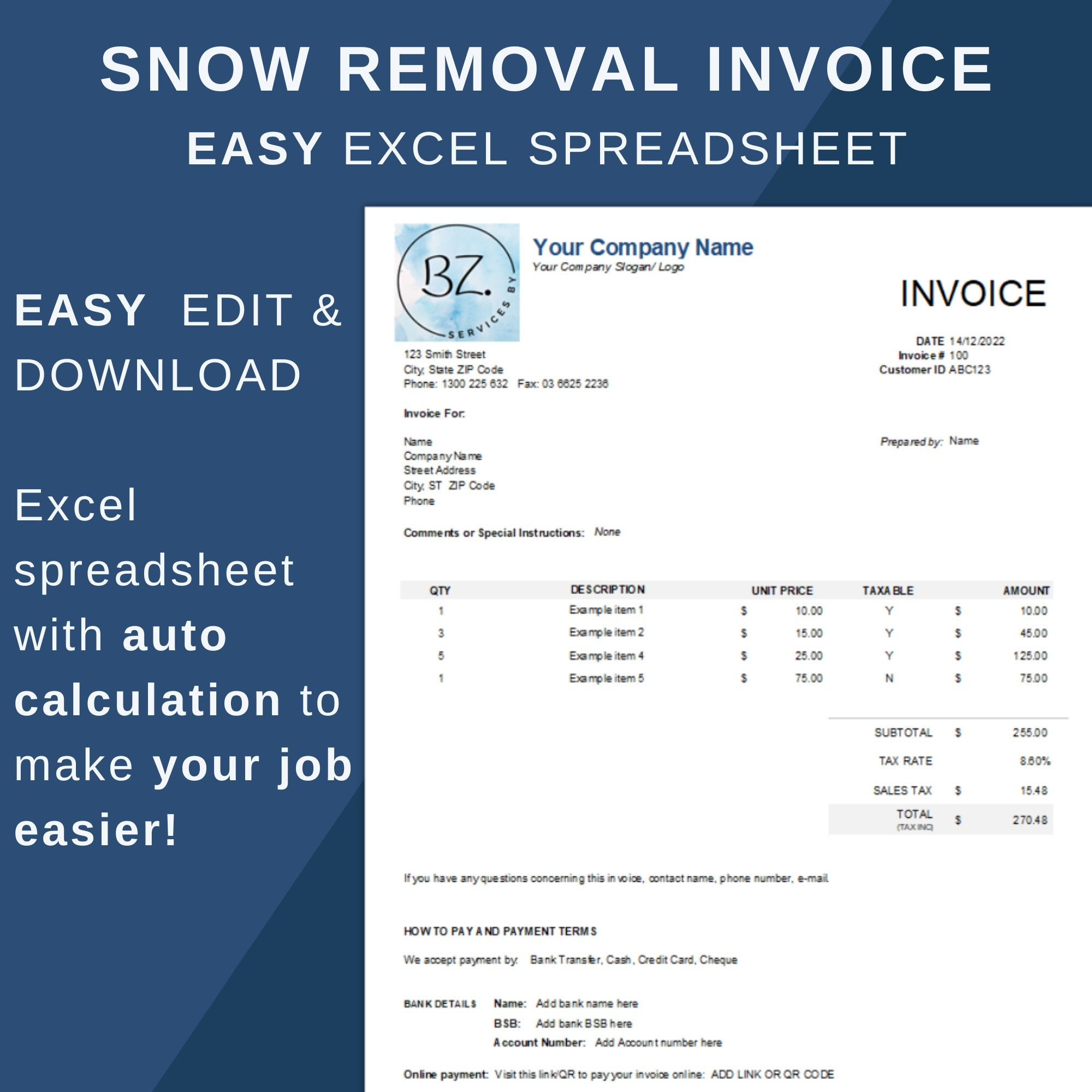 sample snow removal invoice template