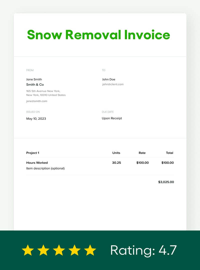 sample snow plowing invoice template