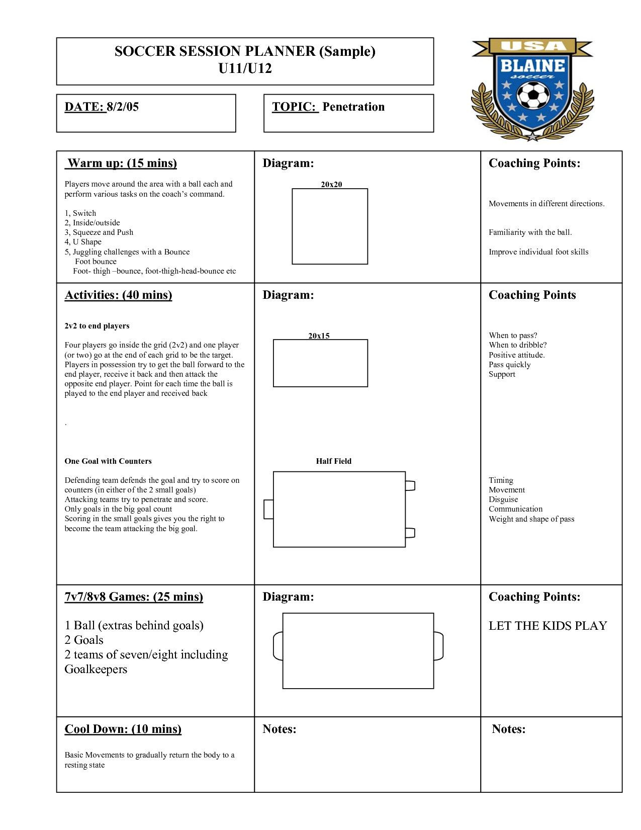 sample soccer practice planner template