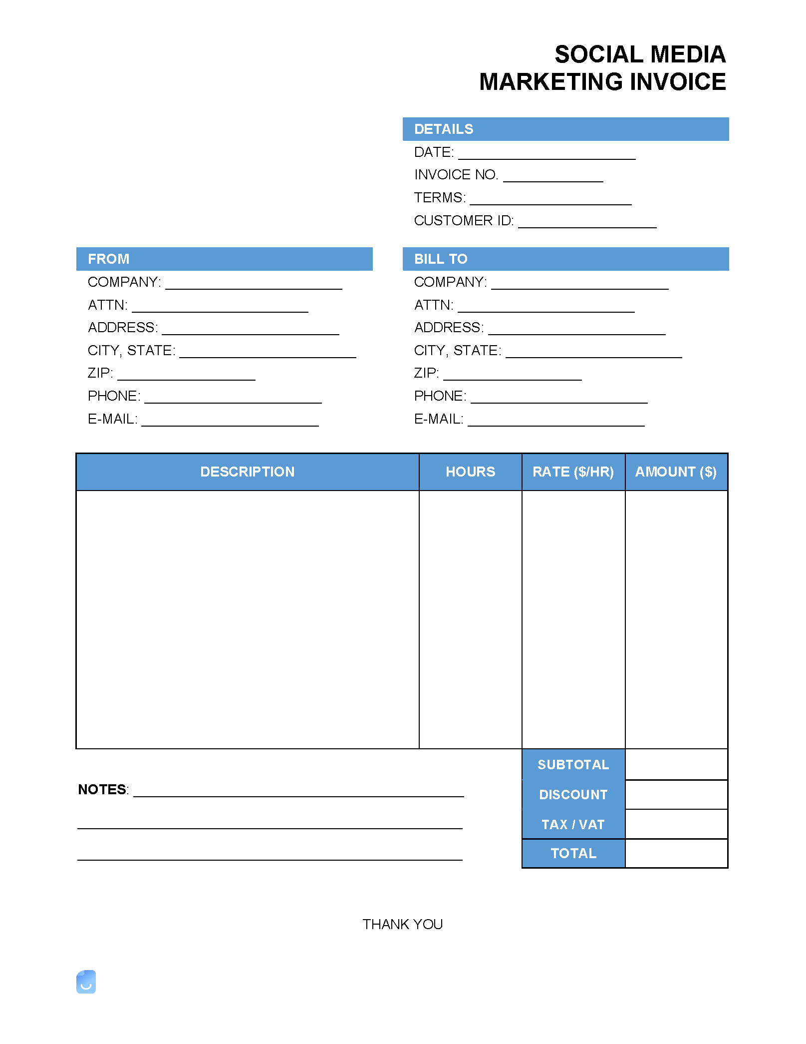 sample social media invoice template