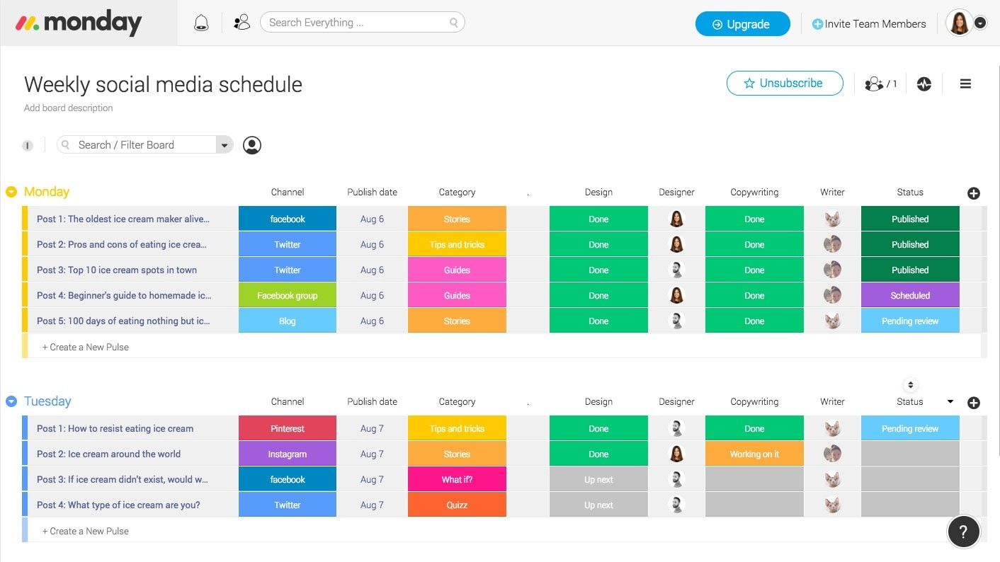 sample social media planning template