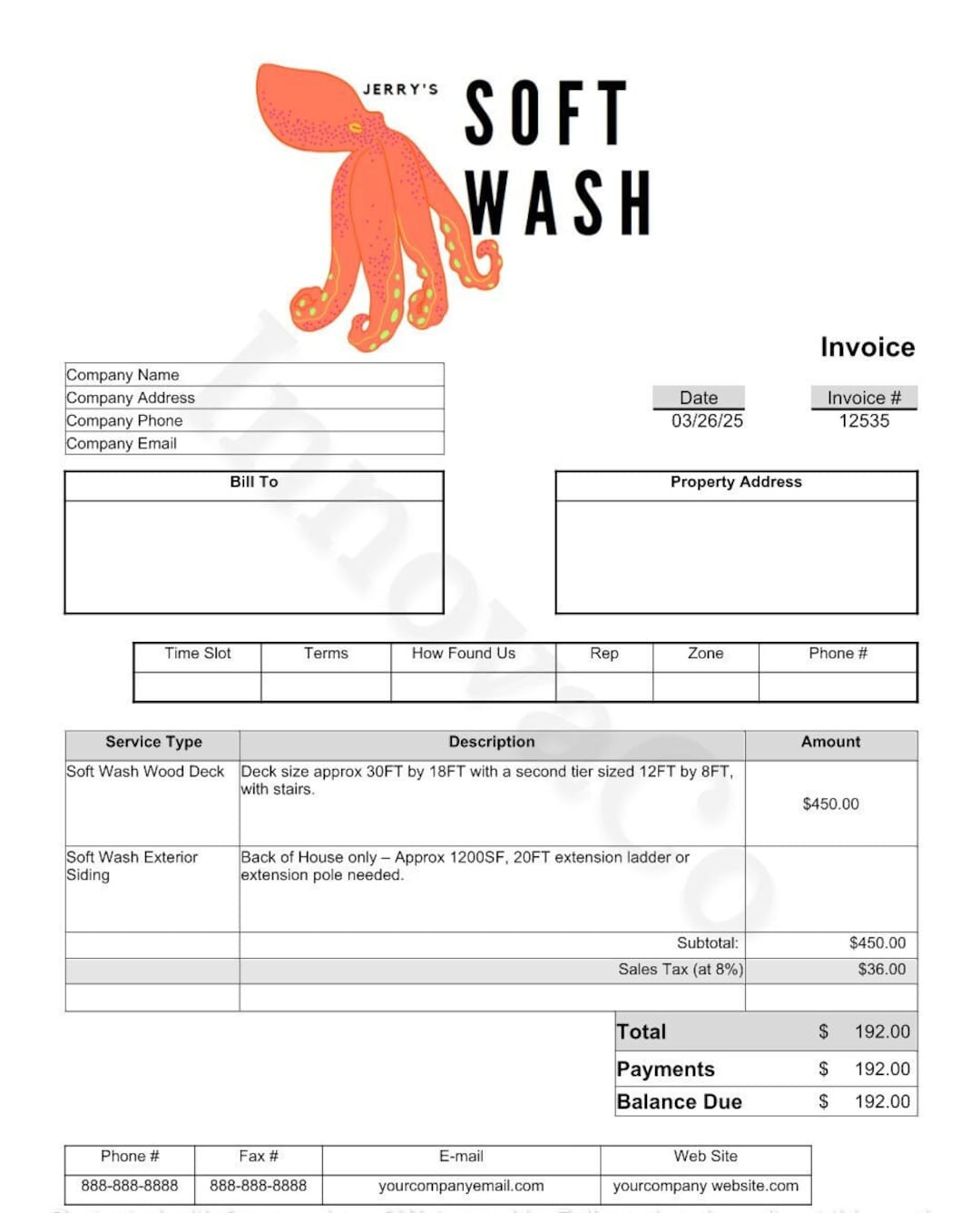 sample power washing invoice template