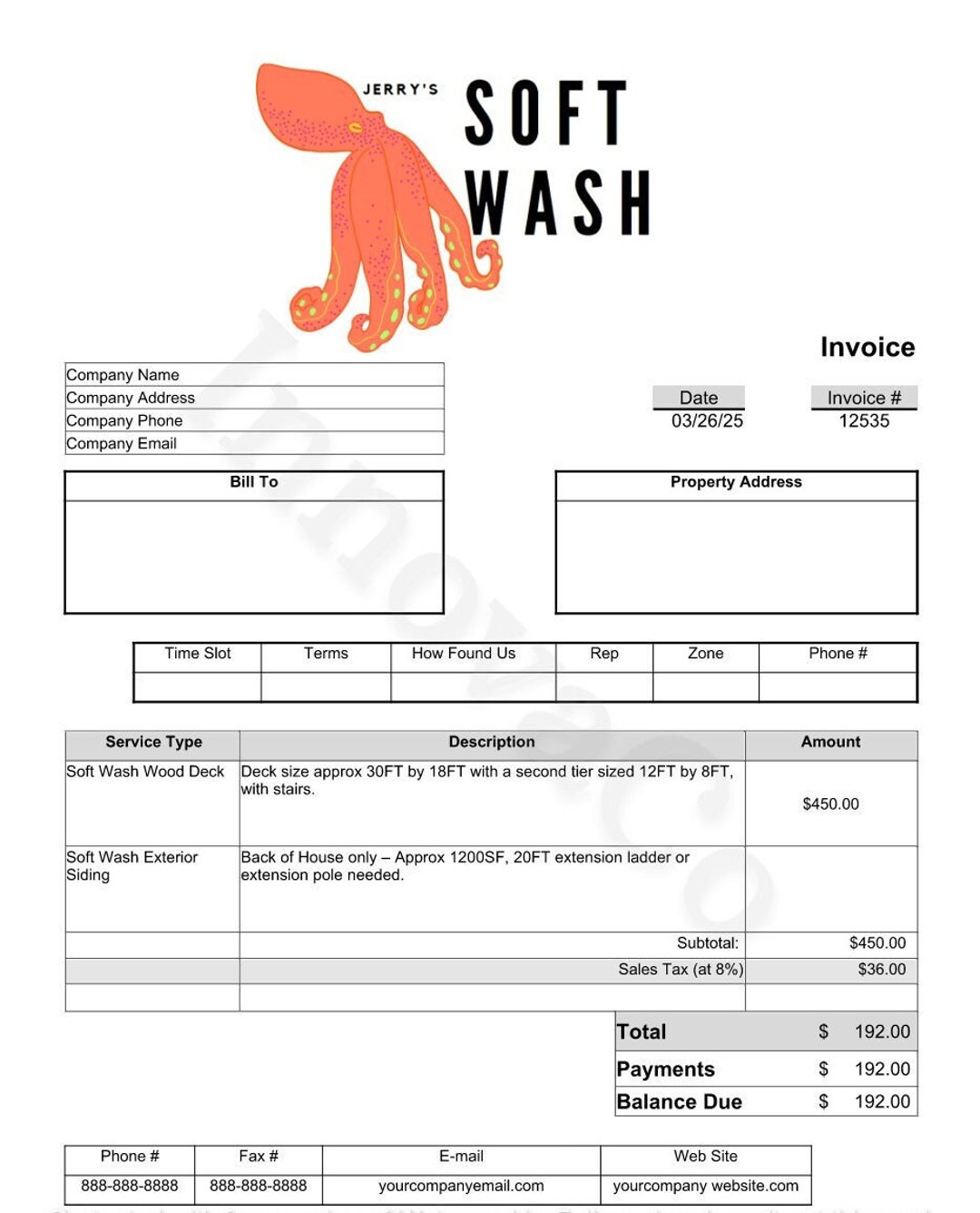 sample pressure washing invoice template