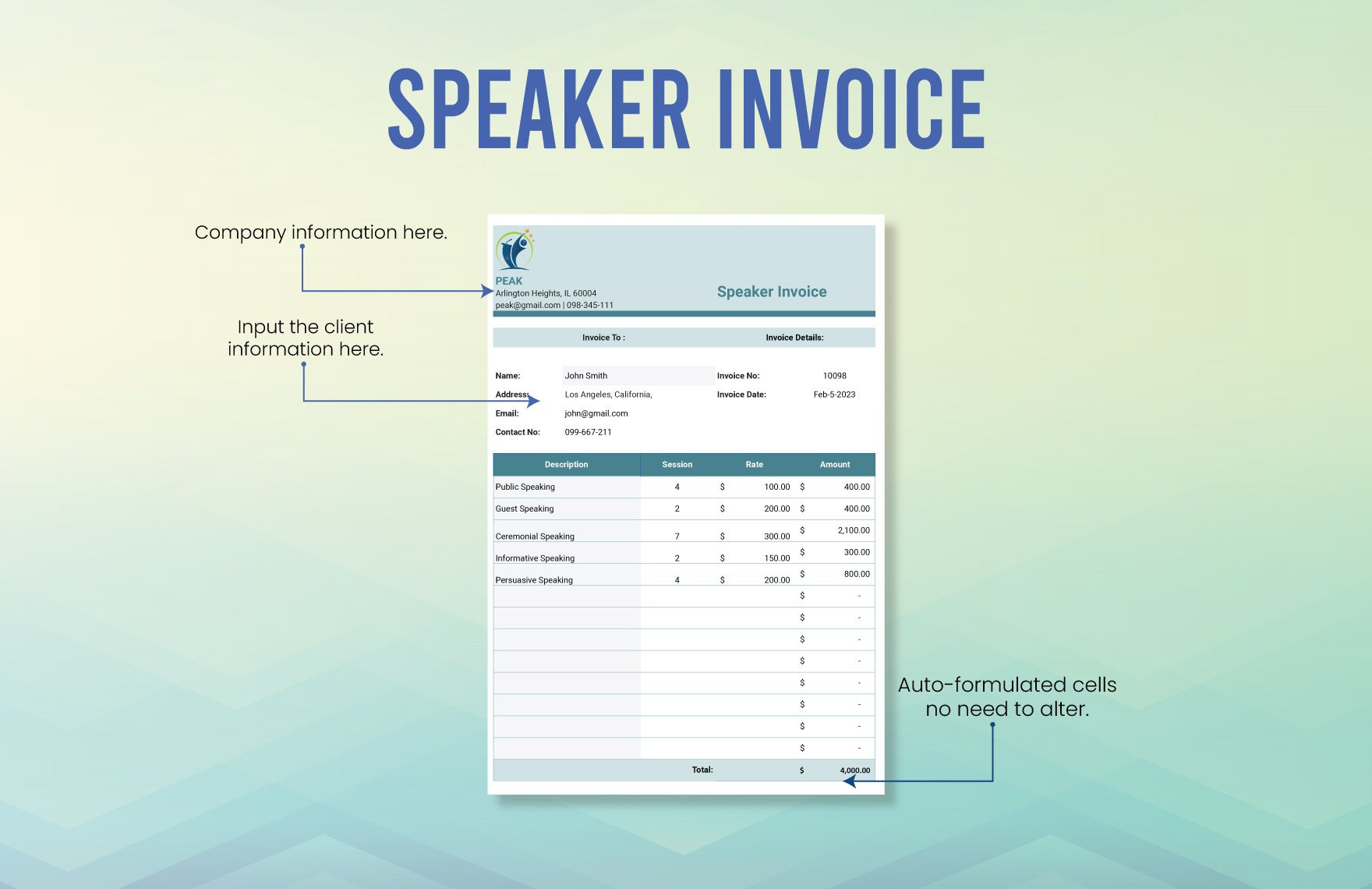 sample speaker invoice template