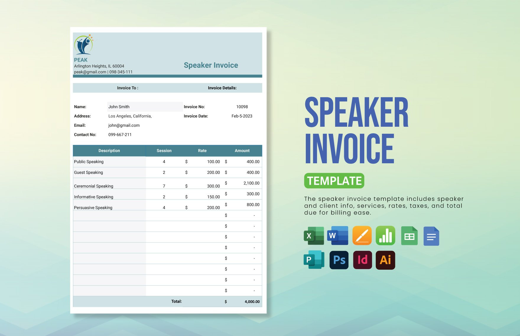 sample speaker invoice template