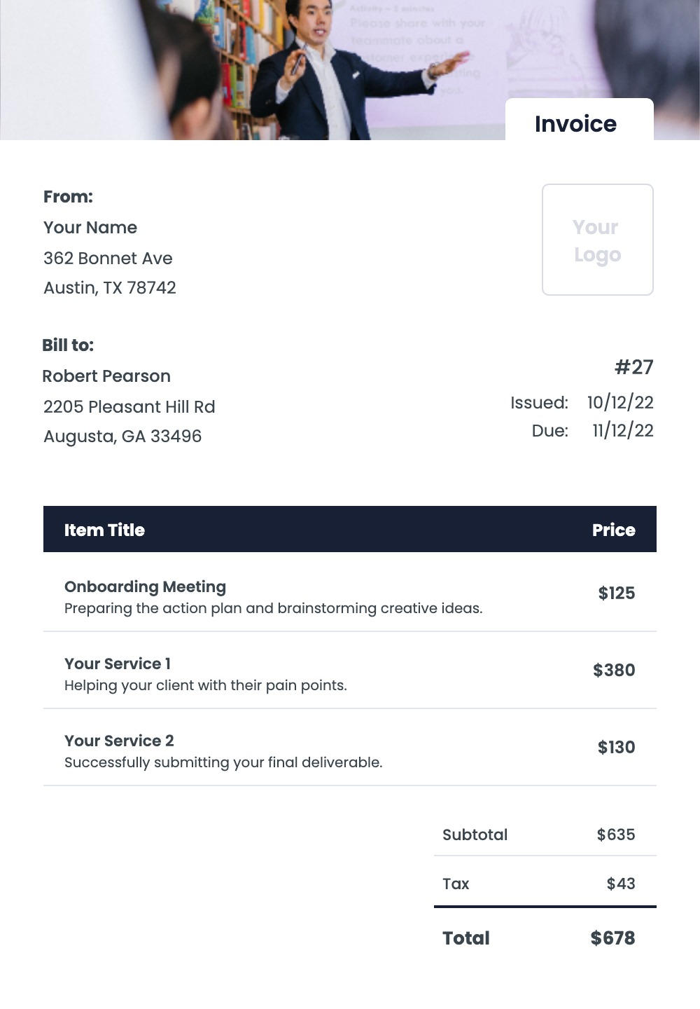 sample speaker invoice template