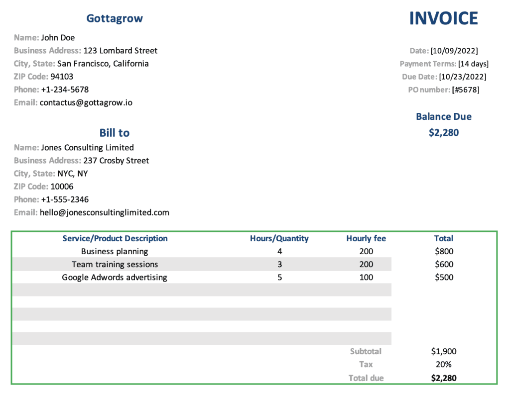 Printable Speech Therapy Invoice Template