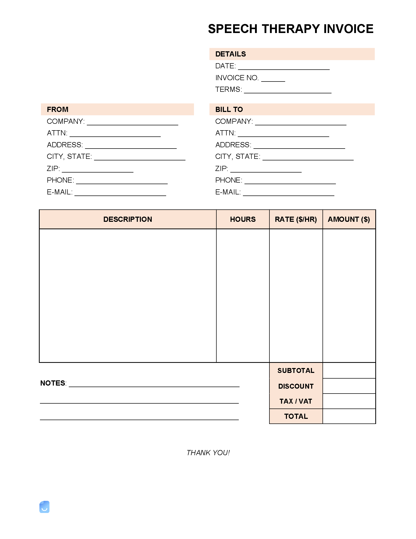 sample speech therapy invoice template