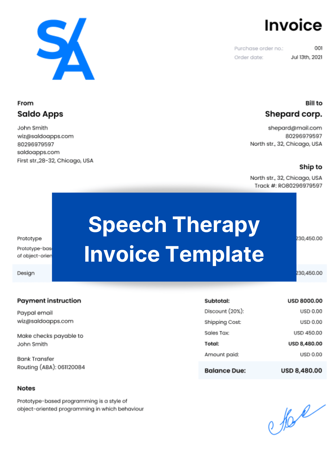 sample speech therapy invoice template