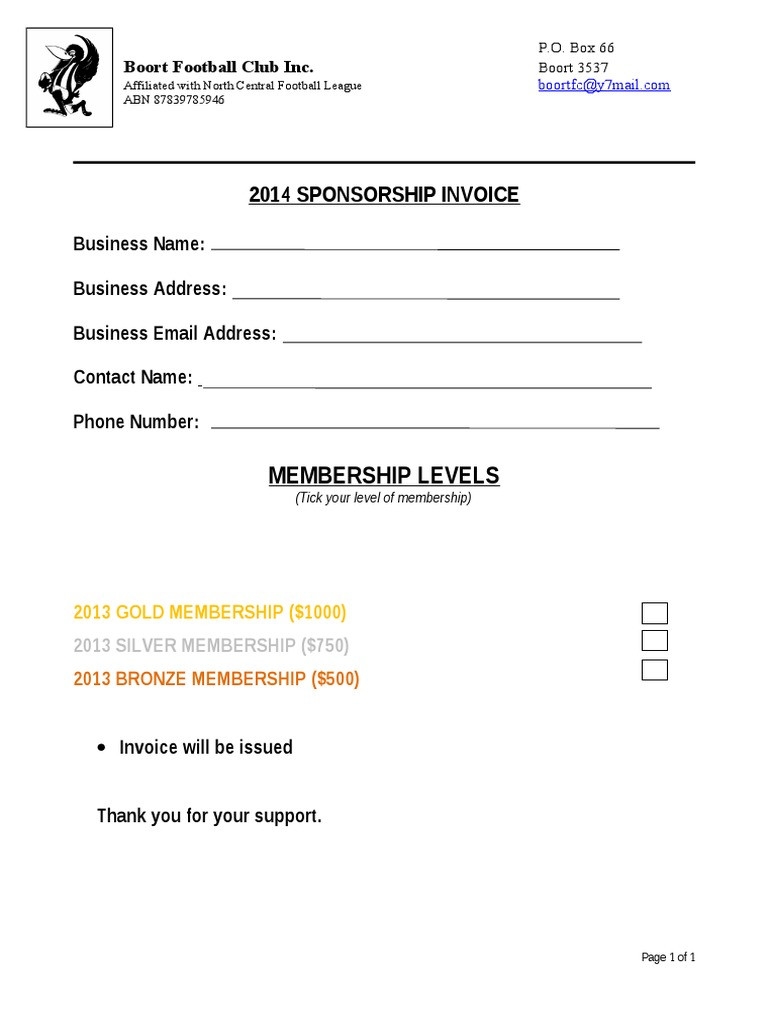 sample sponsorship invoice template