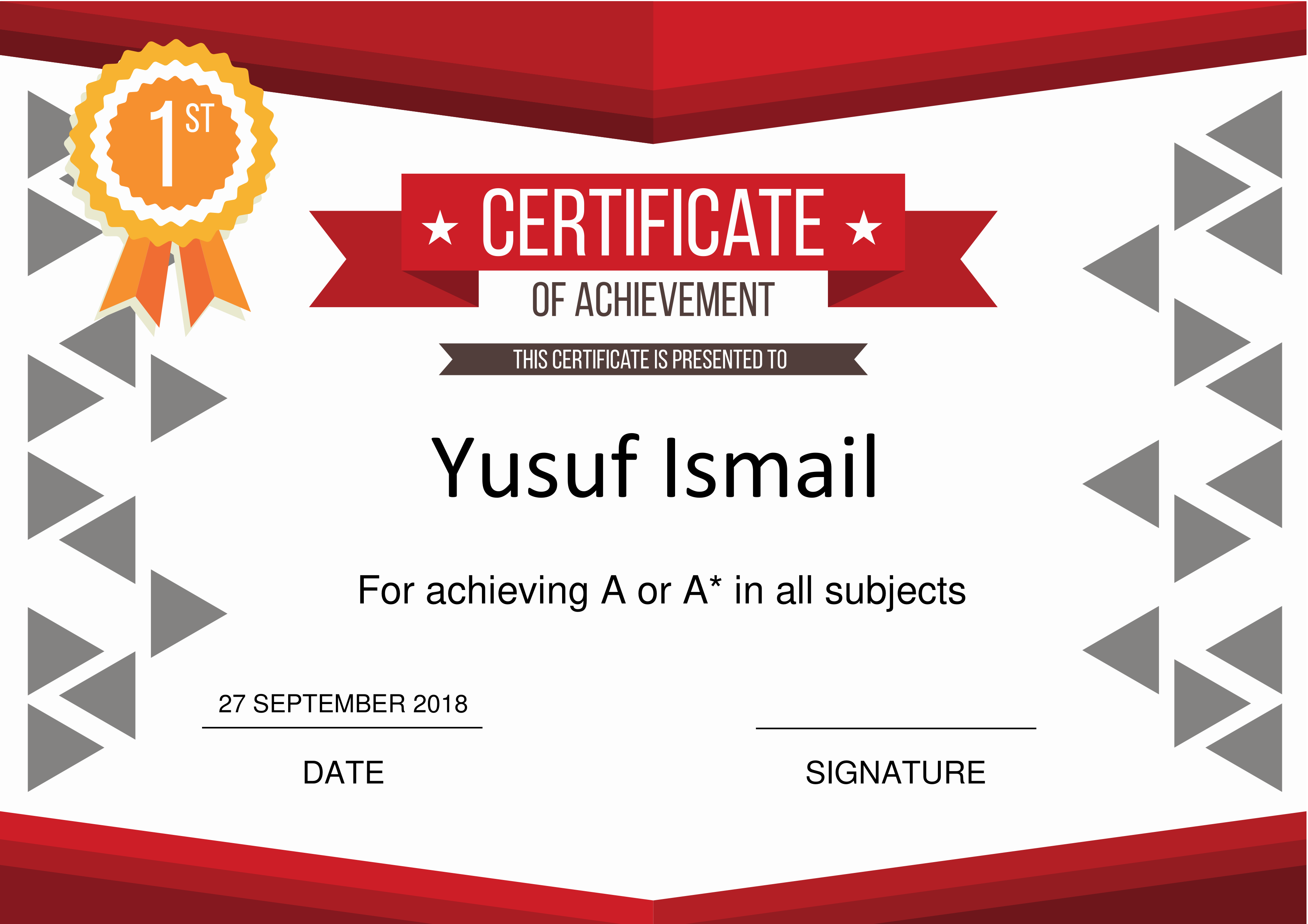 sample 1st Place Certificate template