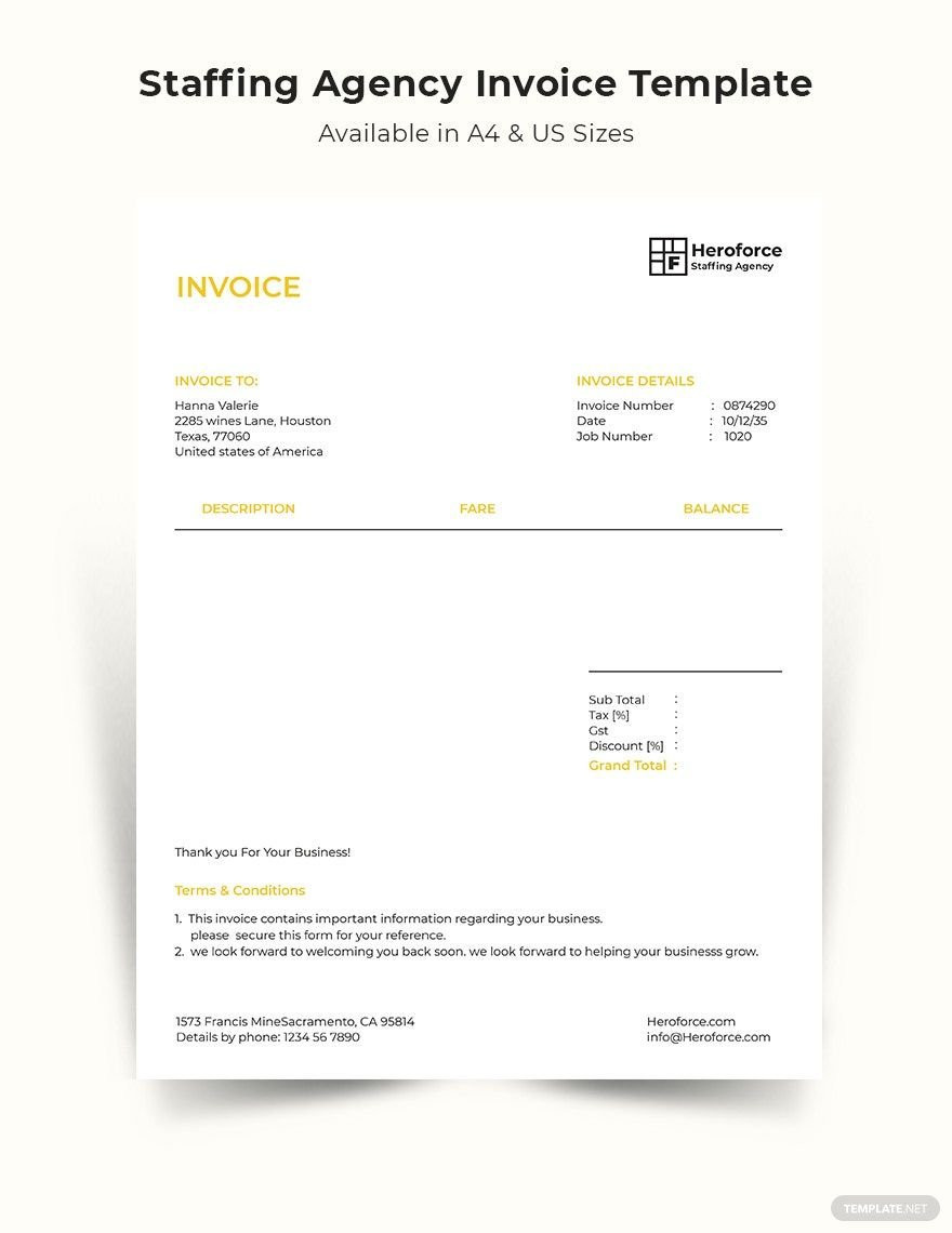 sample staffing agency invoice template