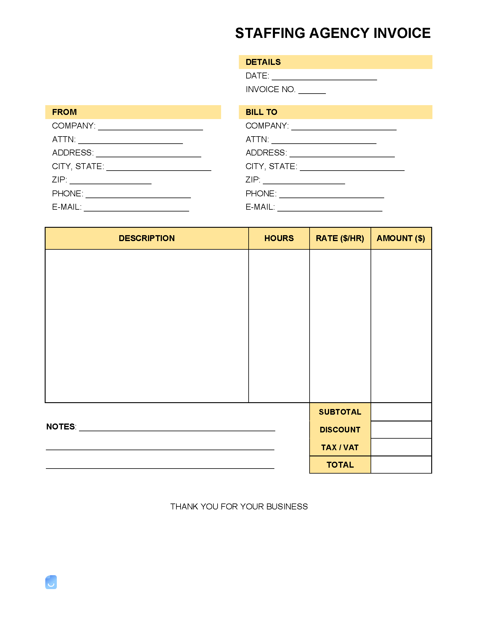 sample staffing agency invoice template