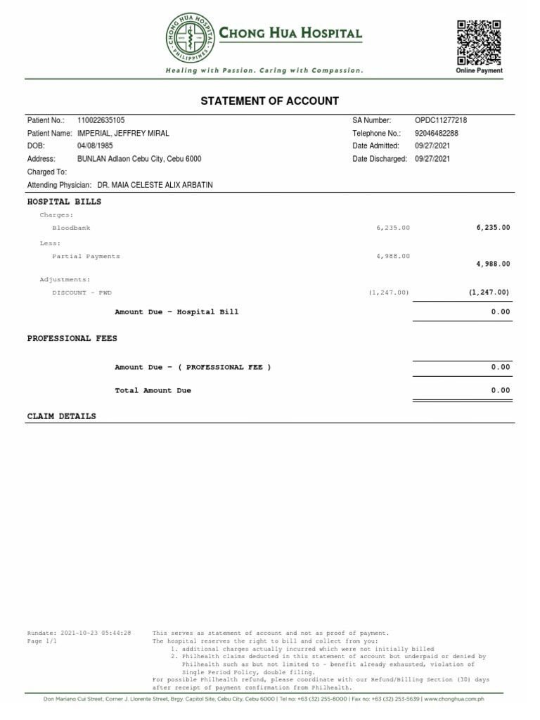 sample hospital billing statement template