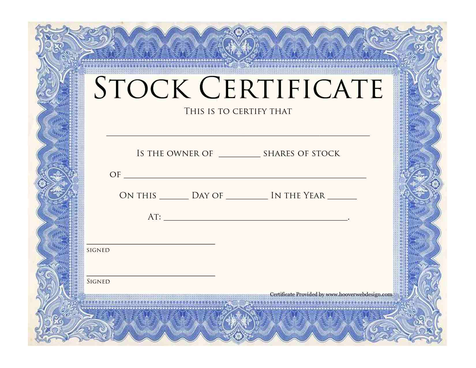 sample stock certificate template