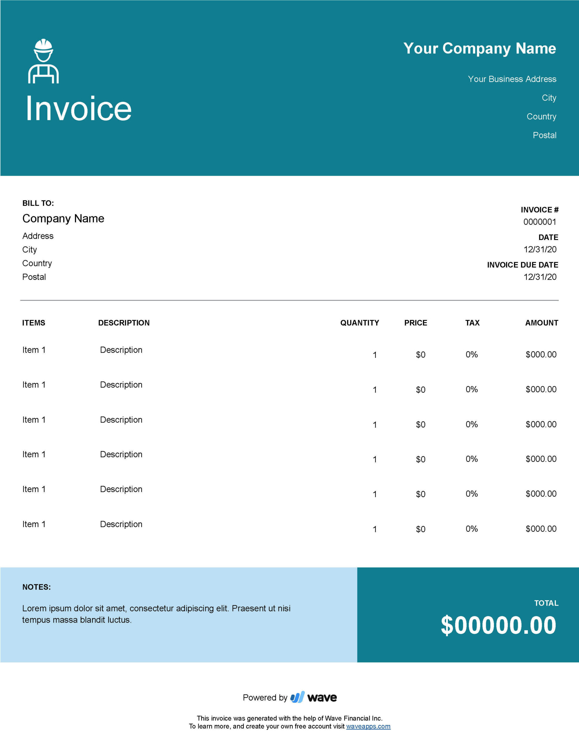 sample invoice for contractor template