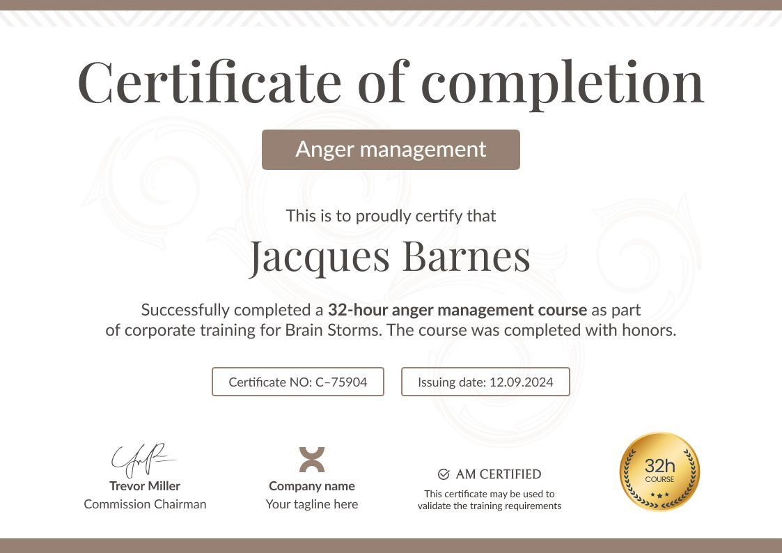 sample anger management completion certificate template