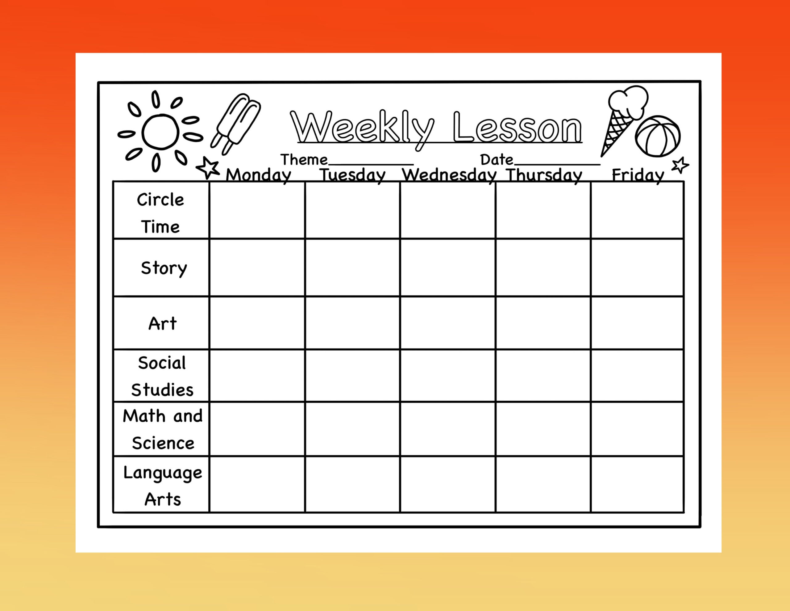 sample preschool lesson planner template