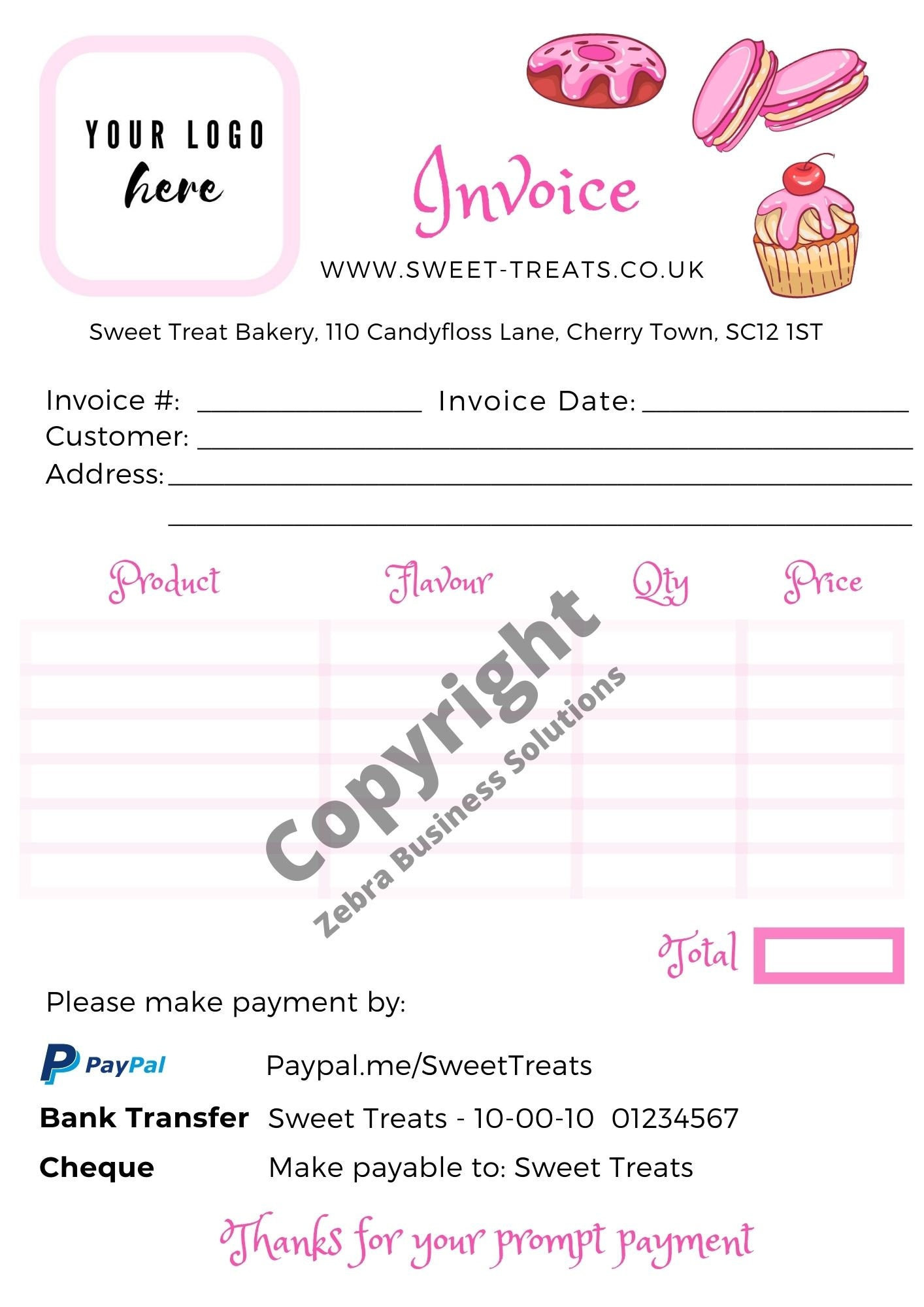 sample invoice for bakery template