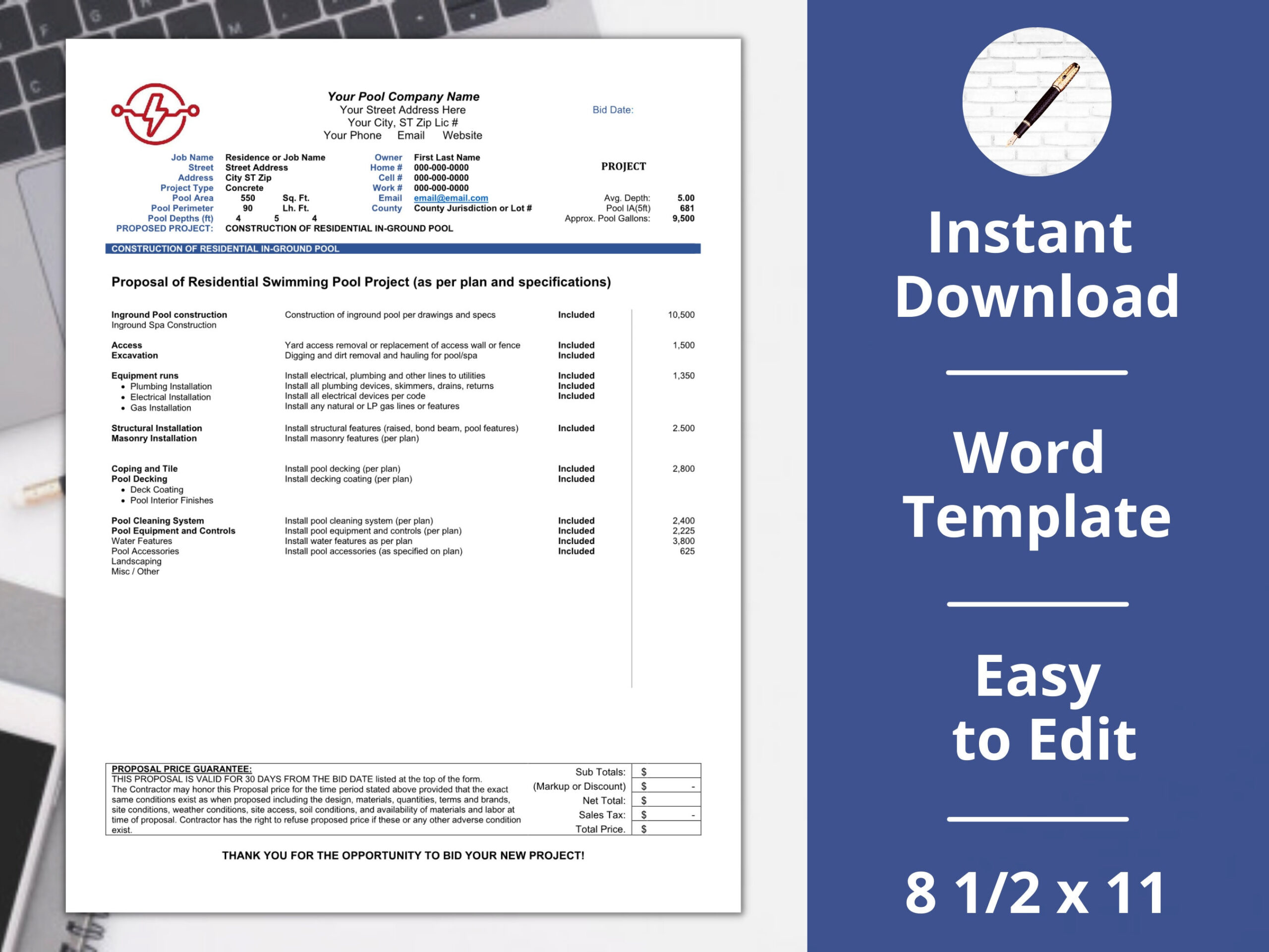 sample pool estimate template