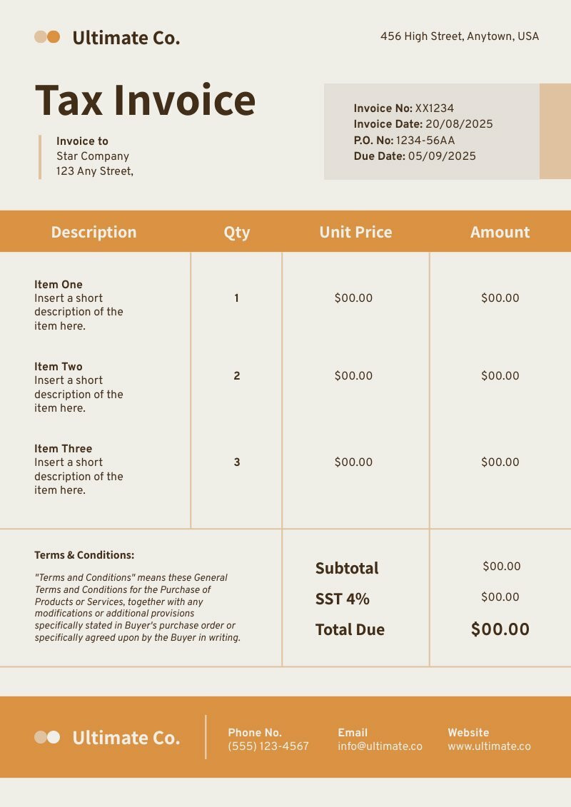 sample invoice with tax template