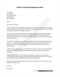 Teacher Assistant Resignation Letter Template