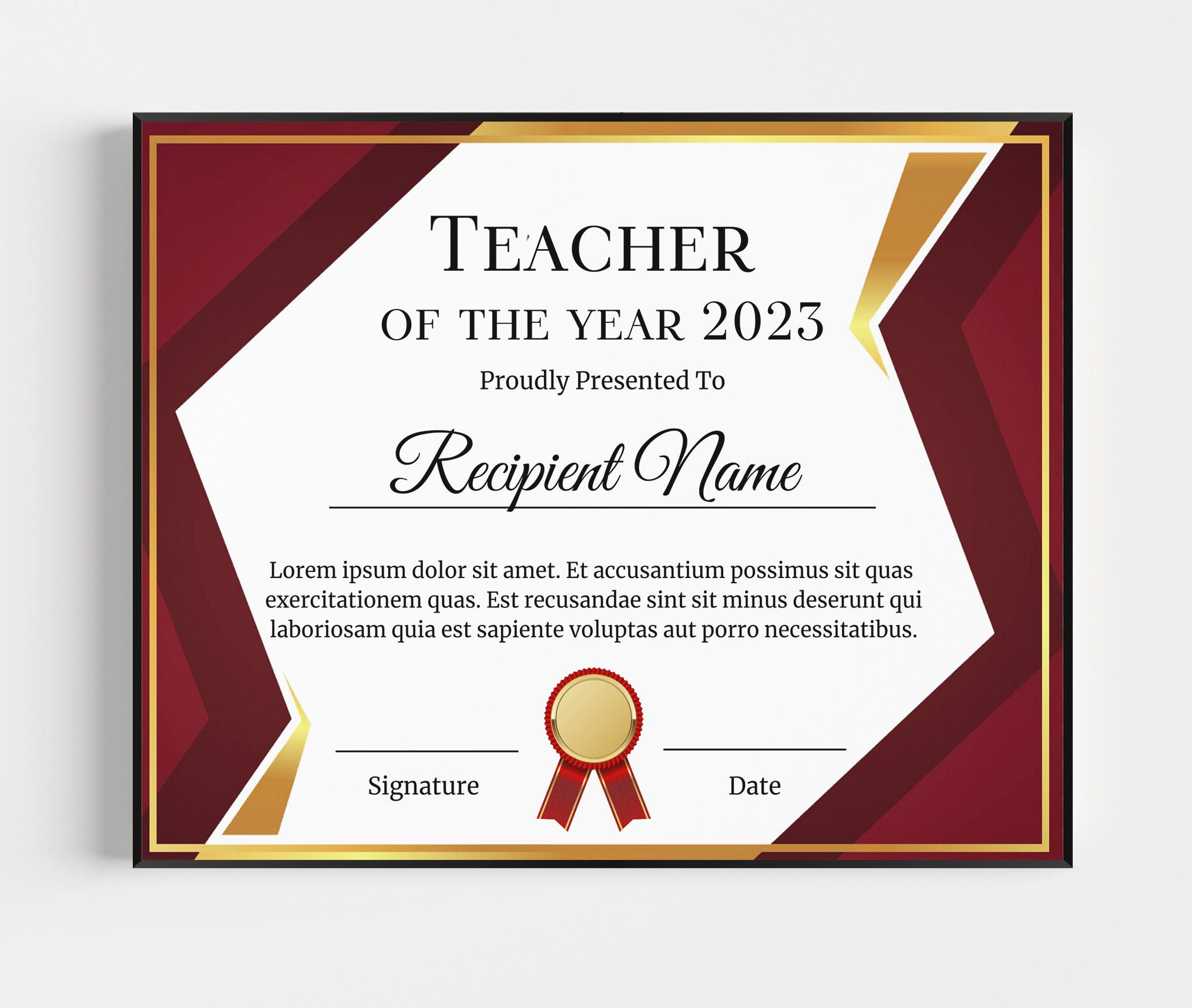 sample teacher of the year award certificate template