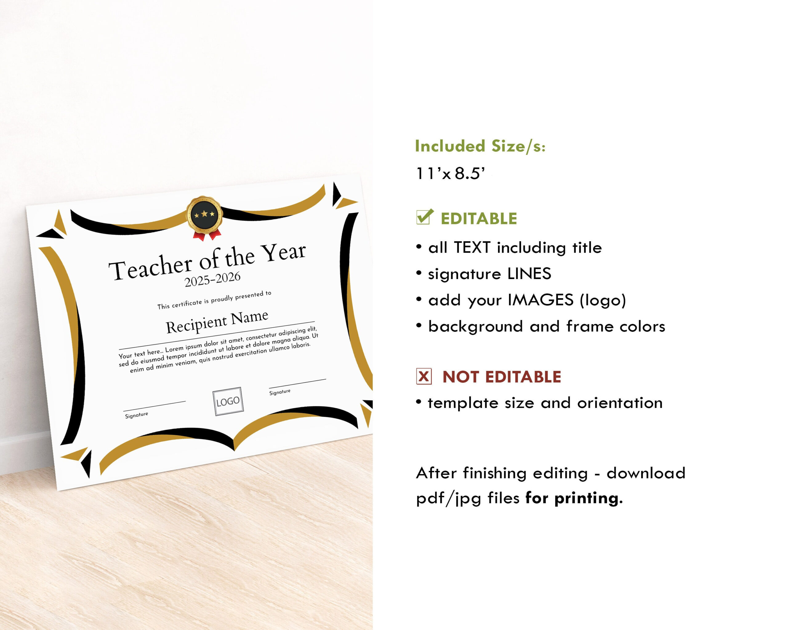 sample teacher of the year award certificate template