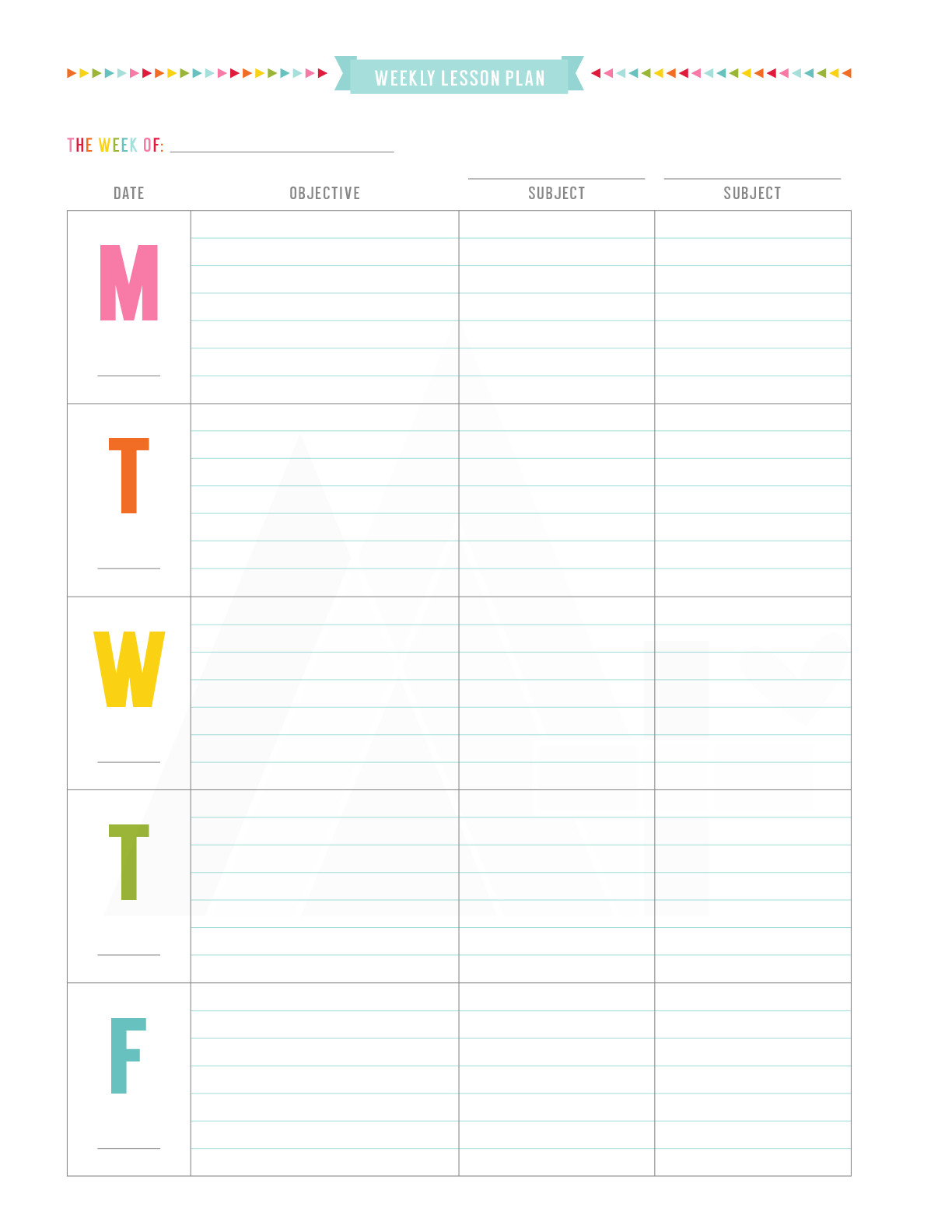 sample teacher weekly planning template