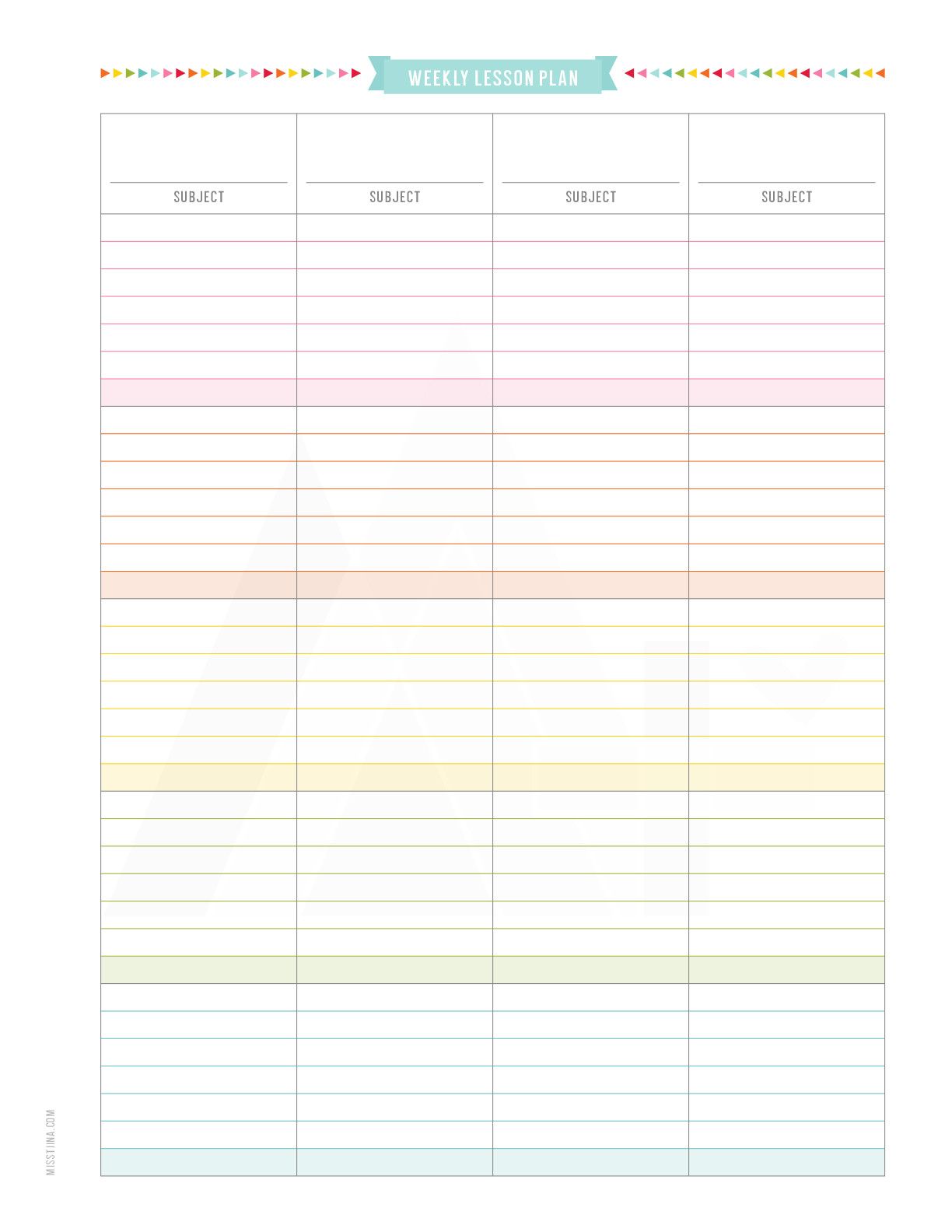 sample teacher weekly planning template