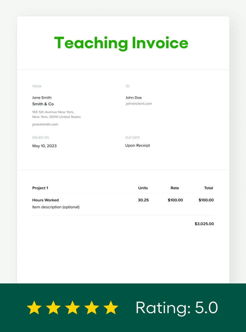 sample teacher invoice template