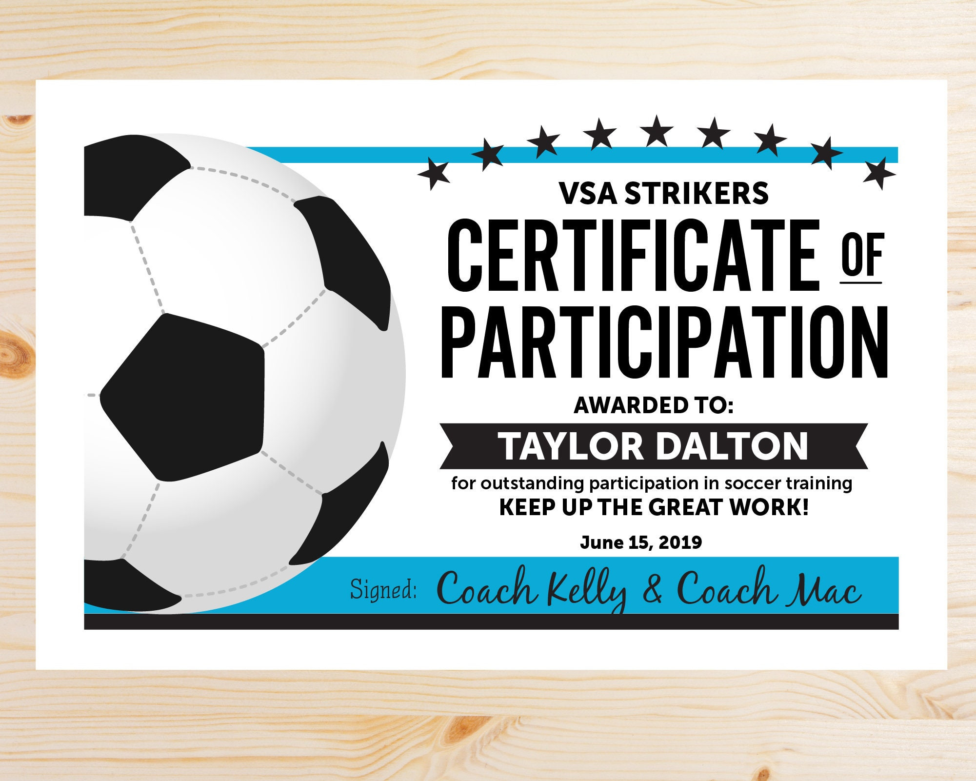 sample soccer award certificate template