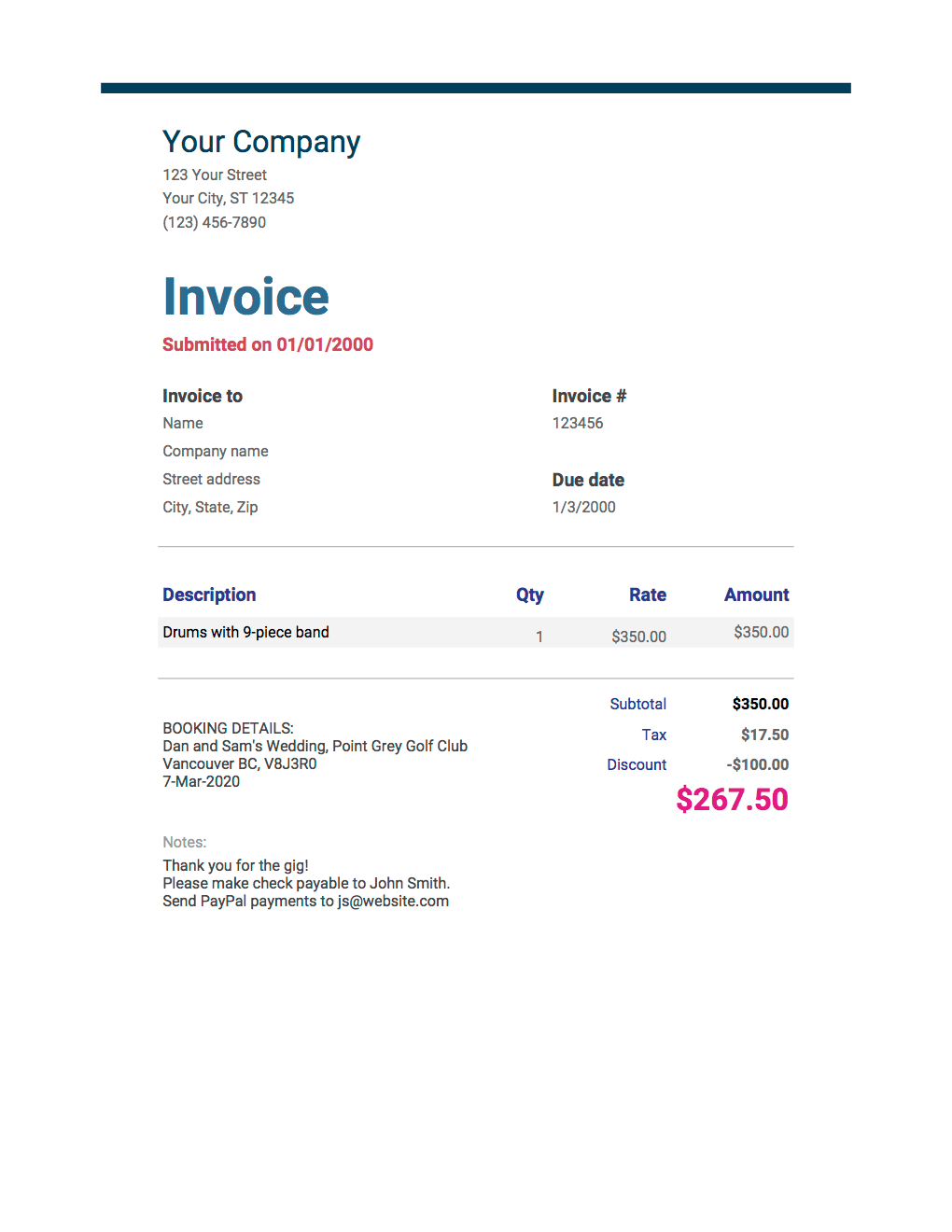 music invoice template