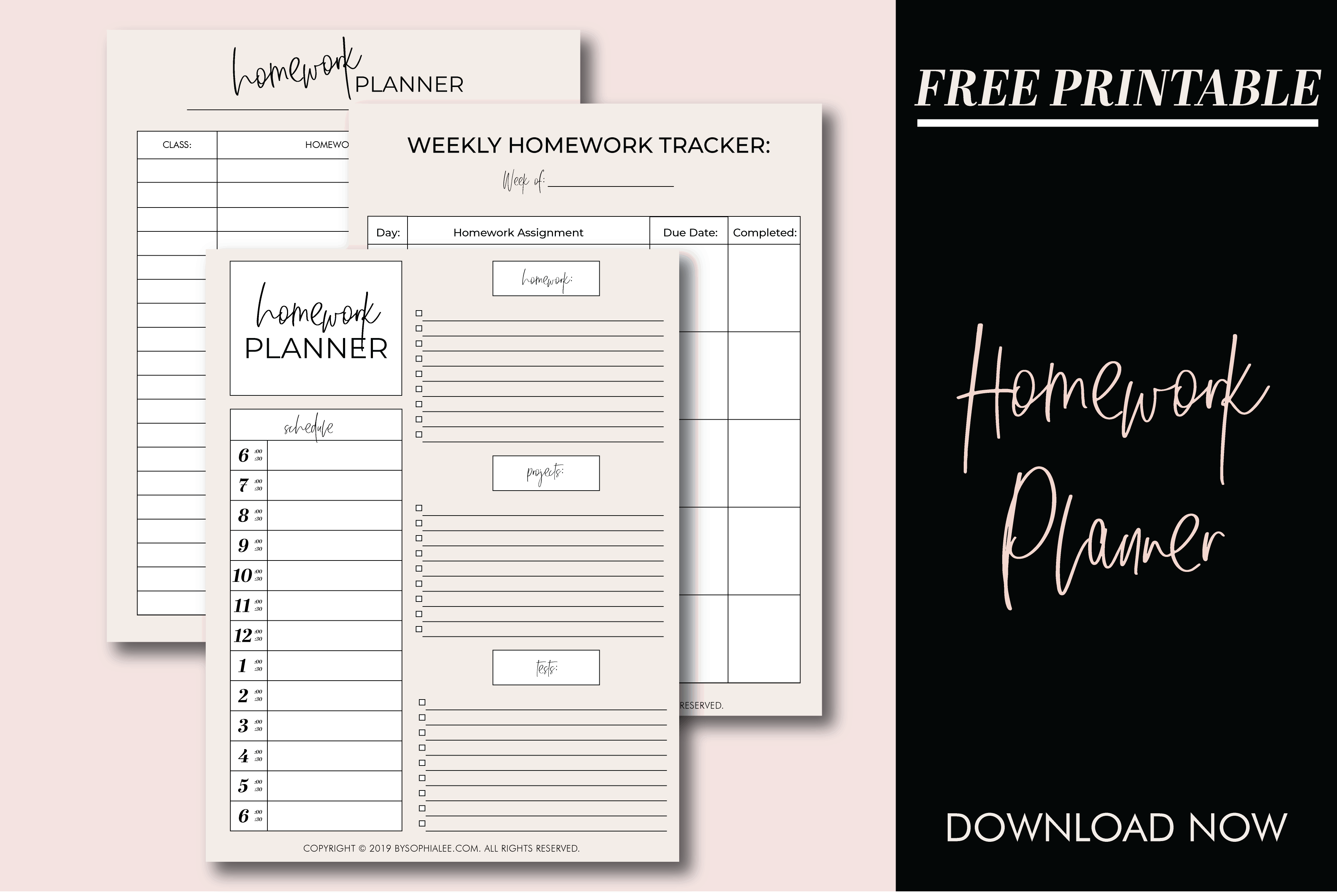 sample homework planner template