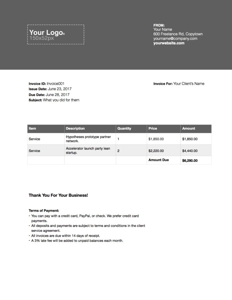 sample freelance writing invoice template