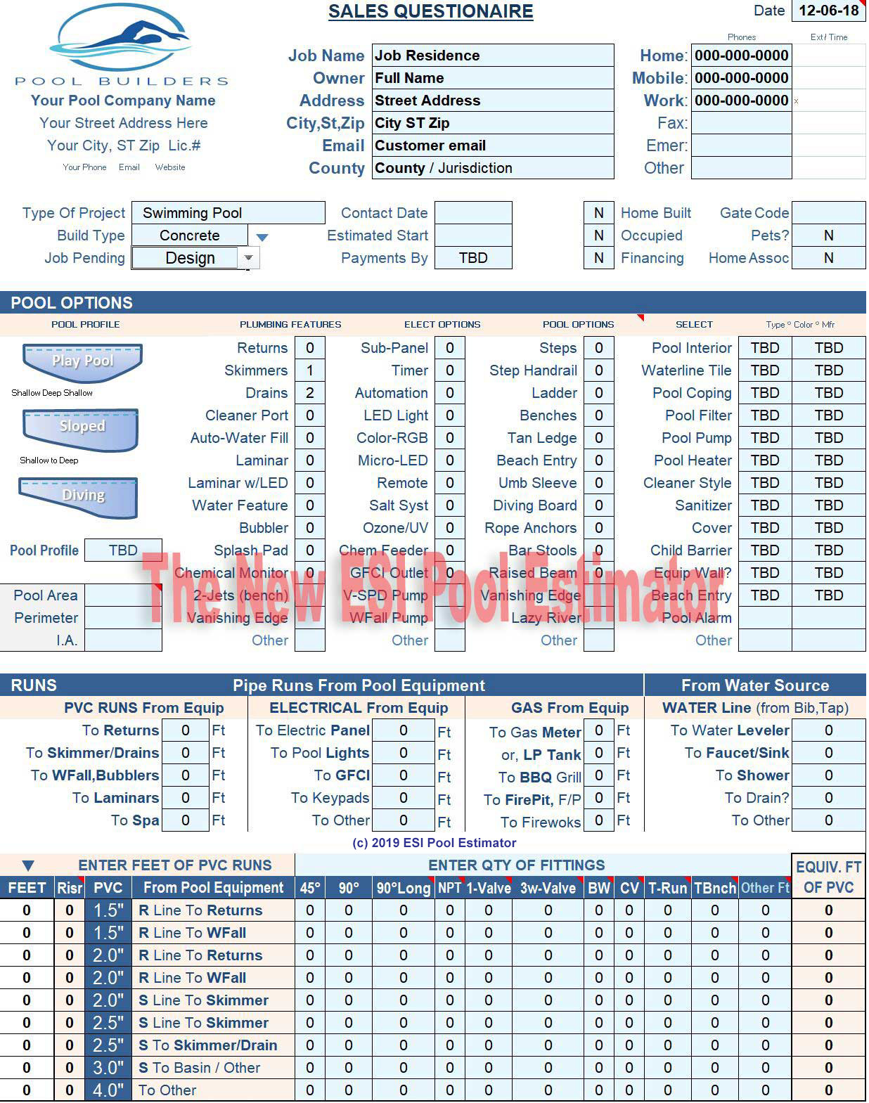 sample pool estimate template