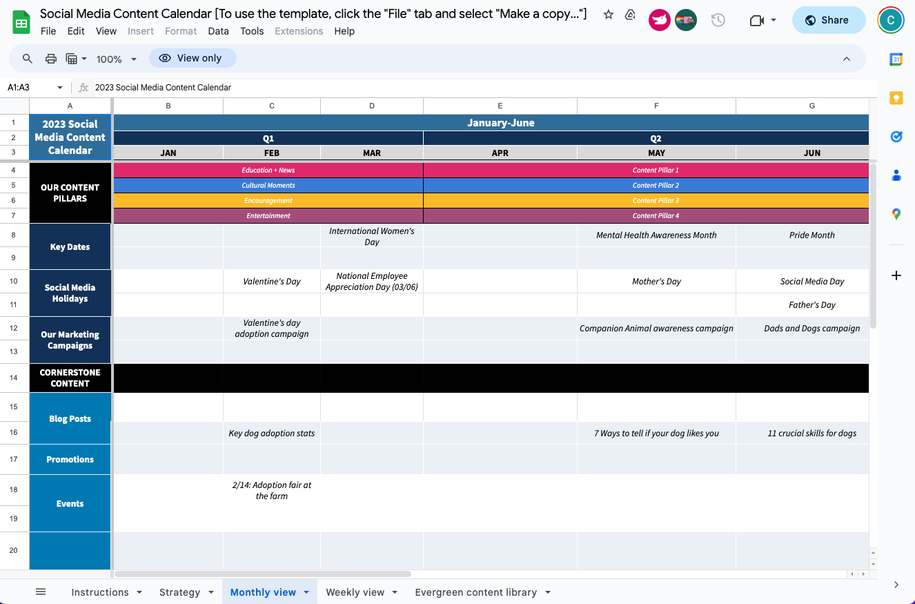 sample social media planning template