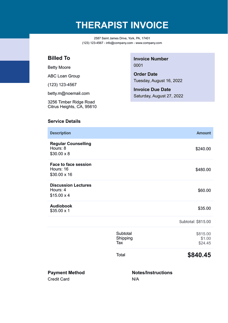 therapy invoice template