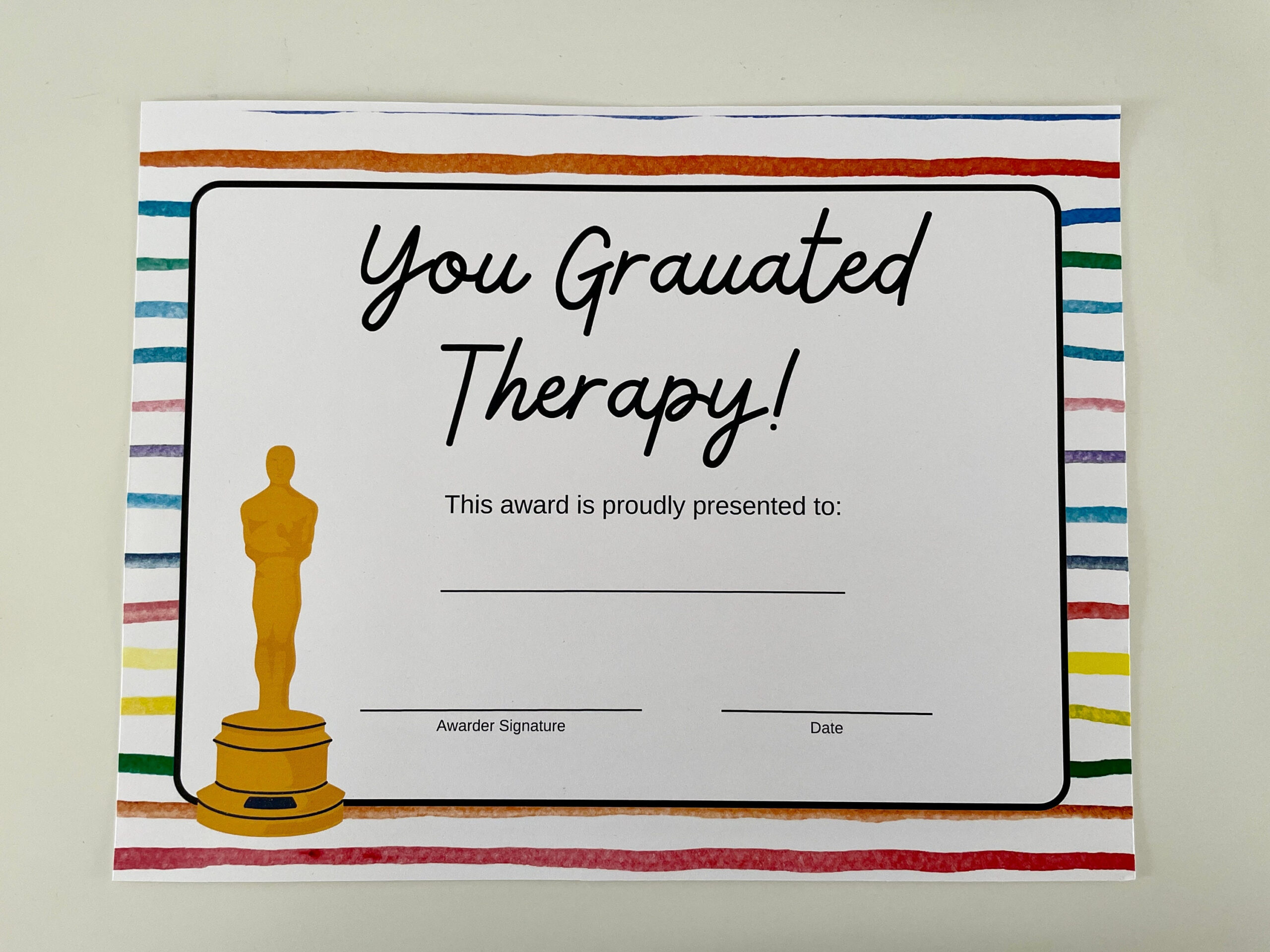 sample therapy completion certificate template