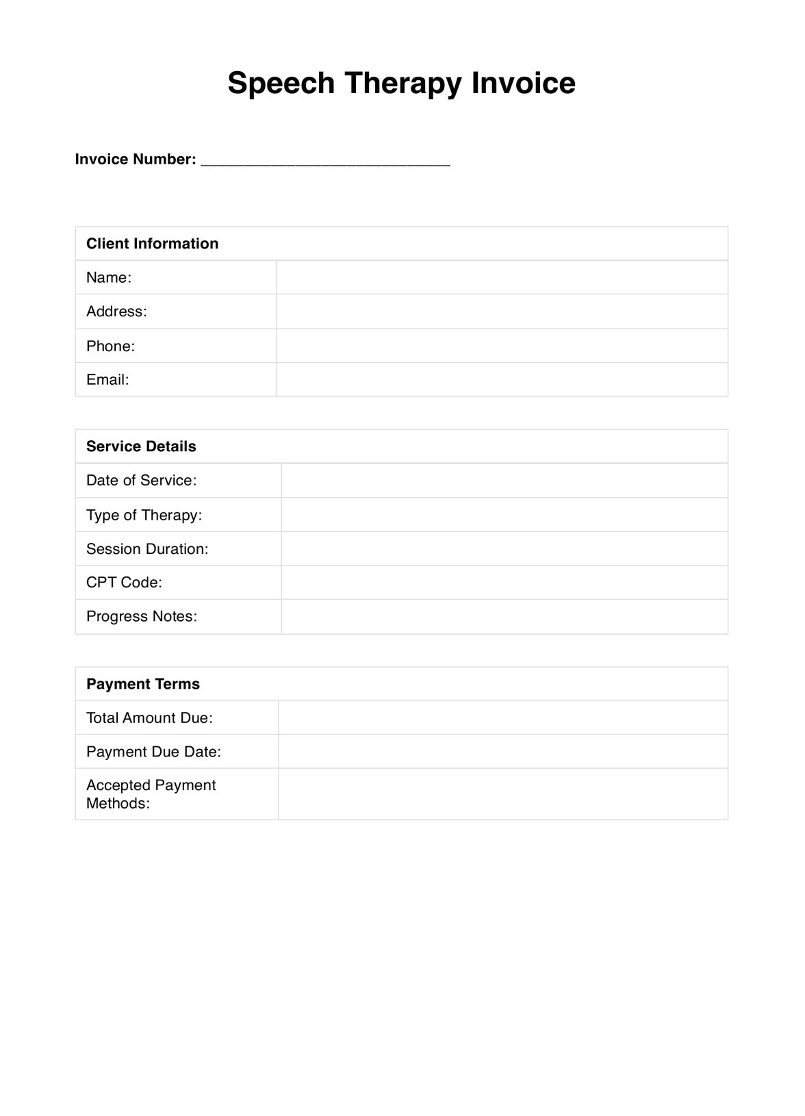 sample speech therapy invoice template