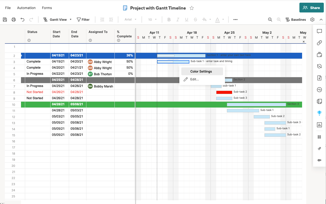 sample simple project planning template