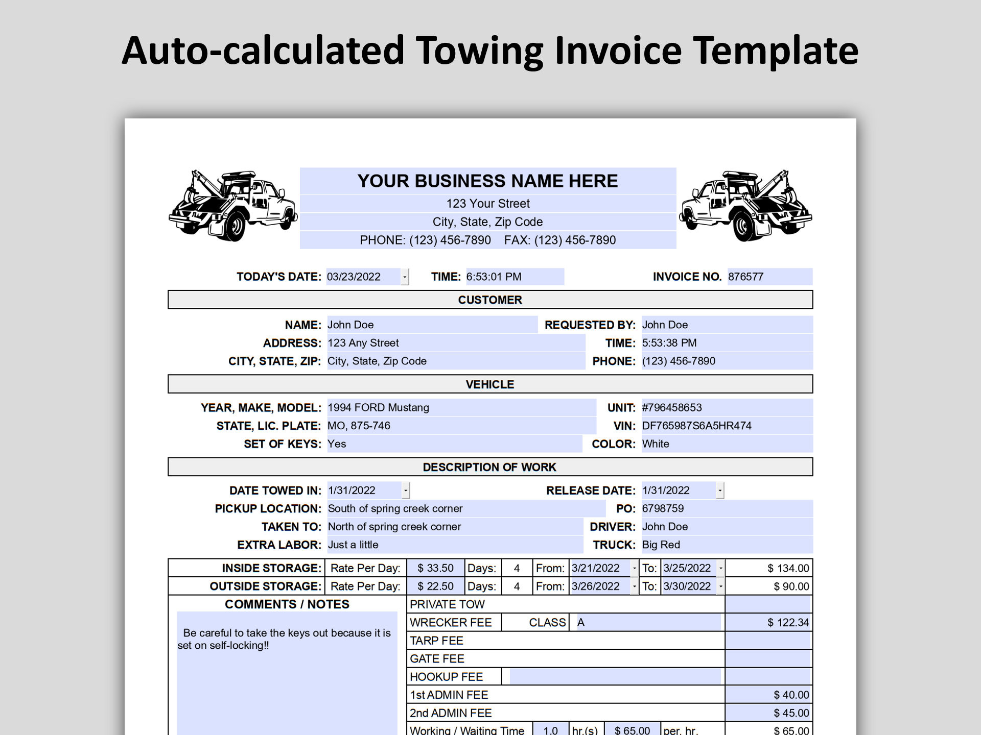 tow invoice template