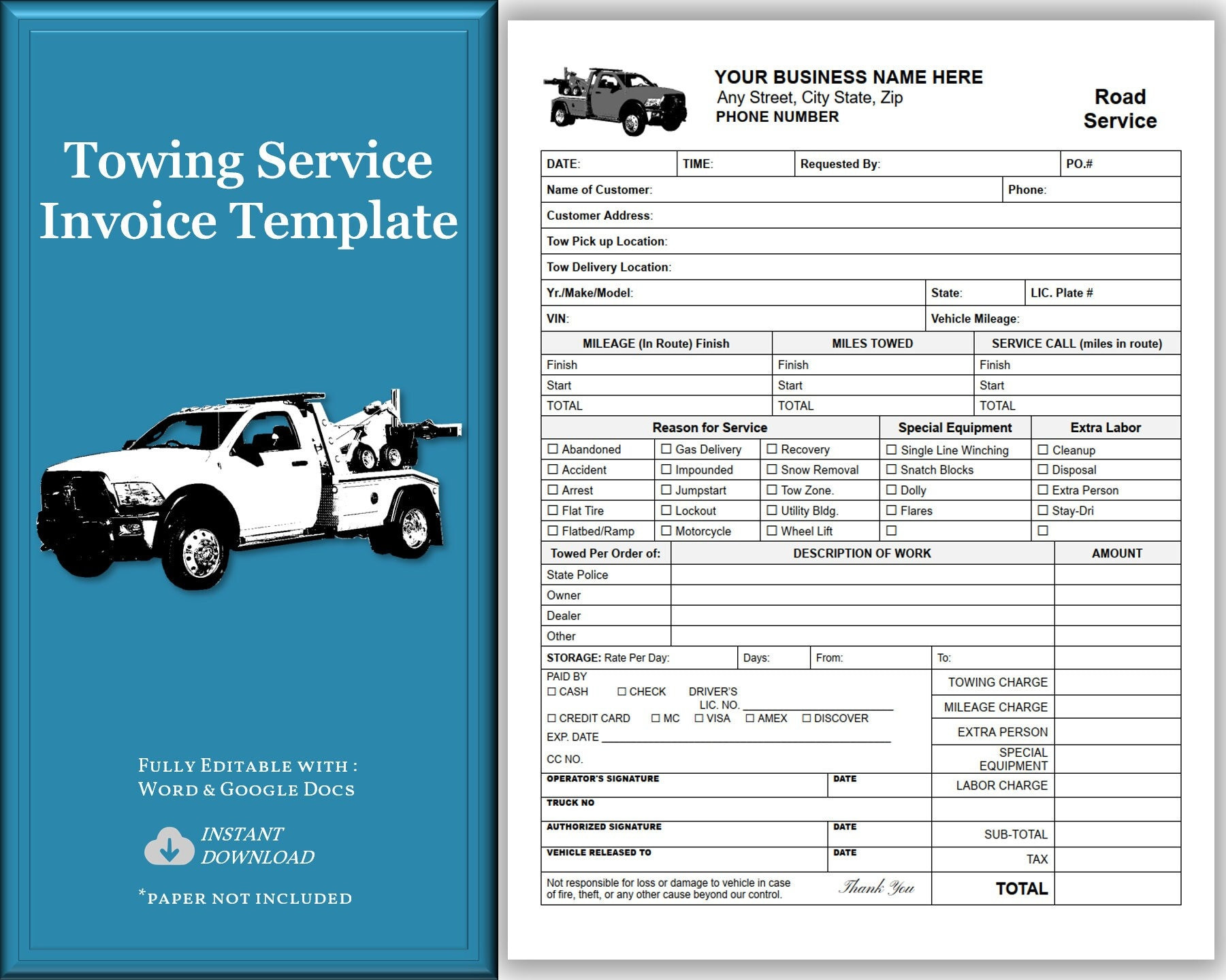 tow invoice template