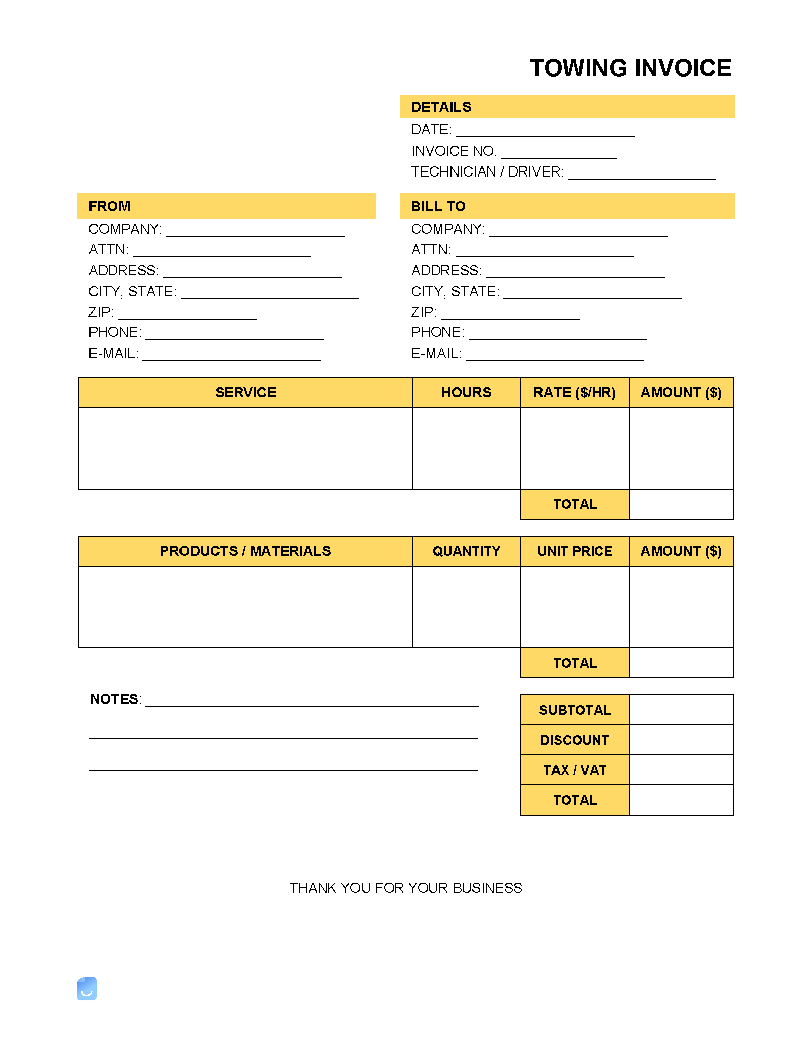 tow invoice template