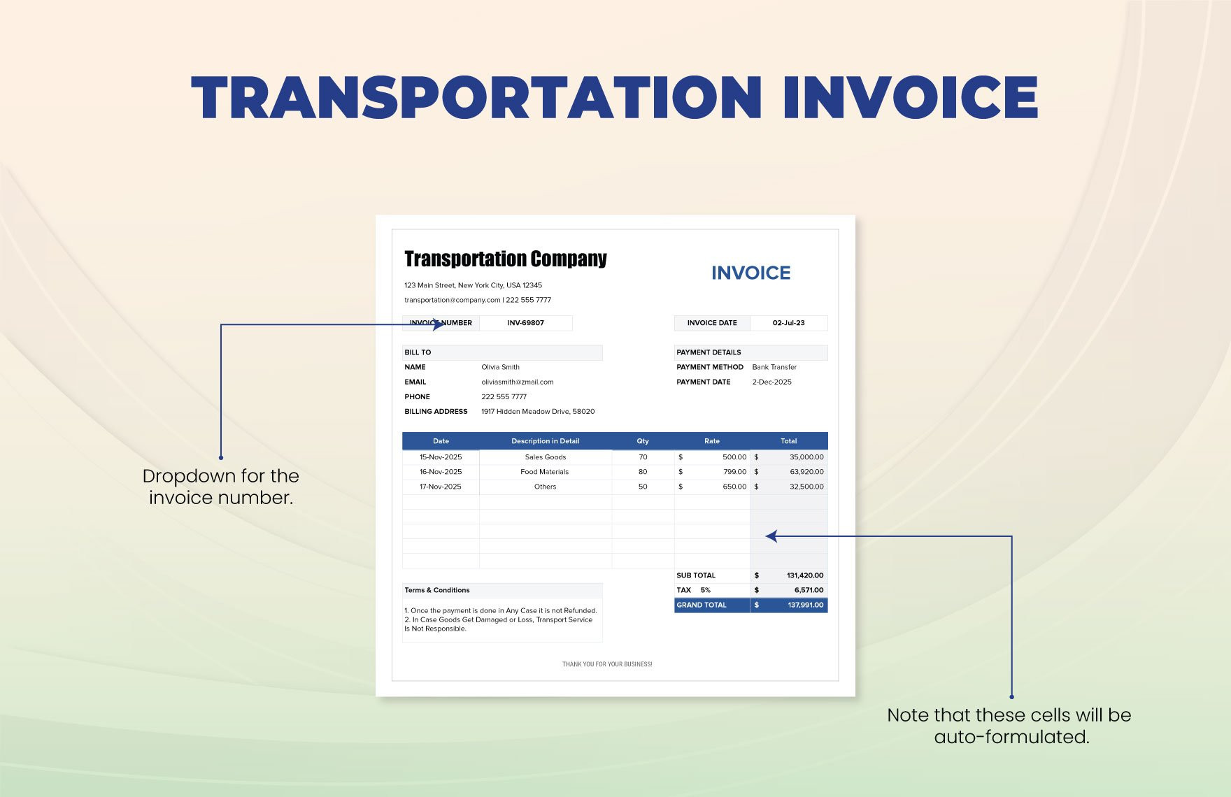 sample invoice for transportation template