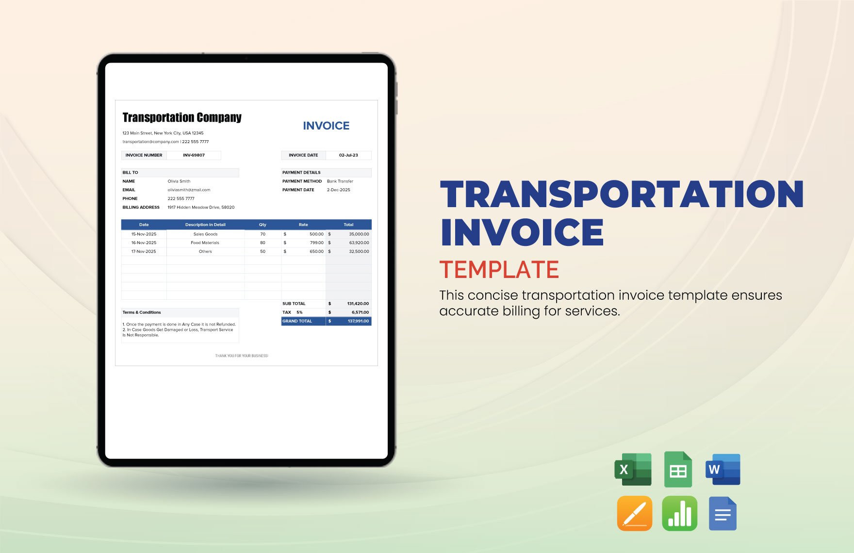 sample invoice for transportation template