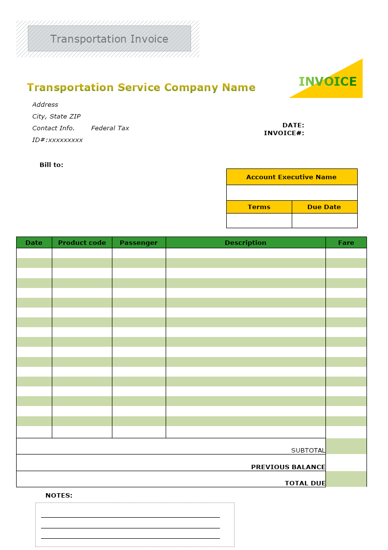 sample transport invoice template