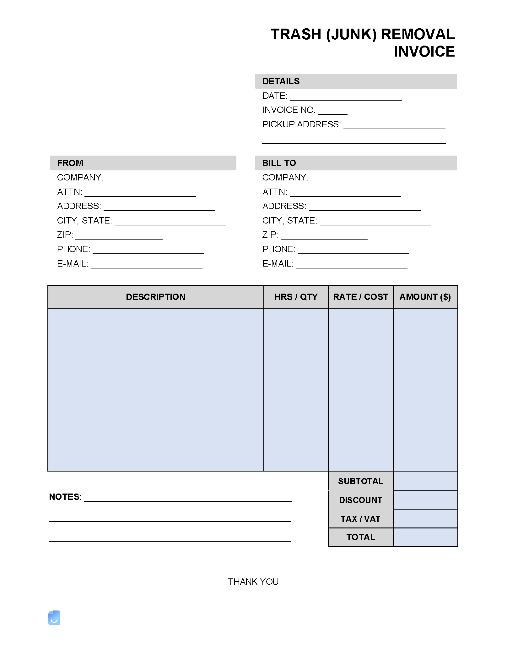 sample junk removal invoice template